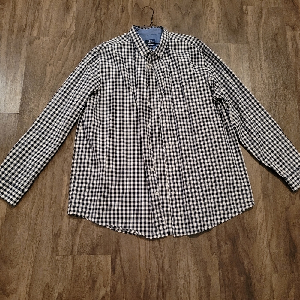 Blue and white checked shirt